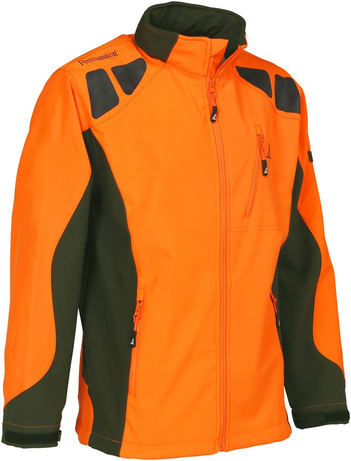 Blouson de chasse softshell Percussion Orange - Kaki, Orange, Taille L, MADE IN CHASSE - Equipements de chasse