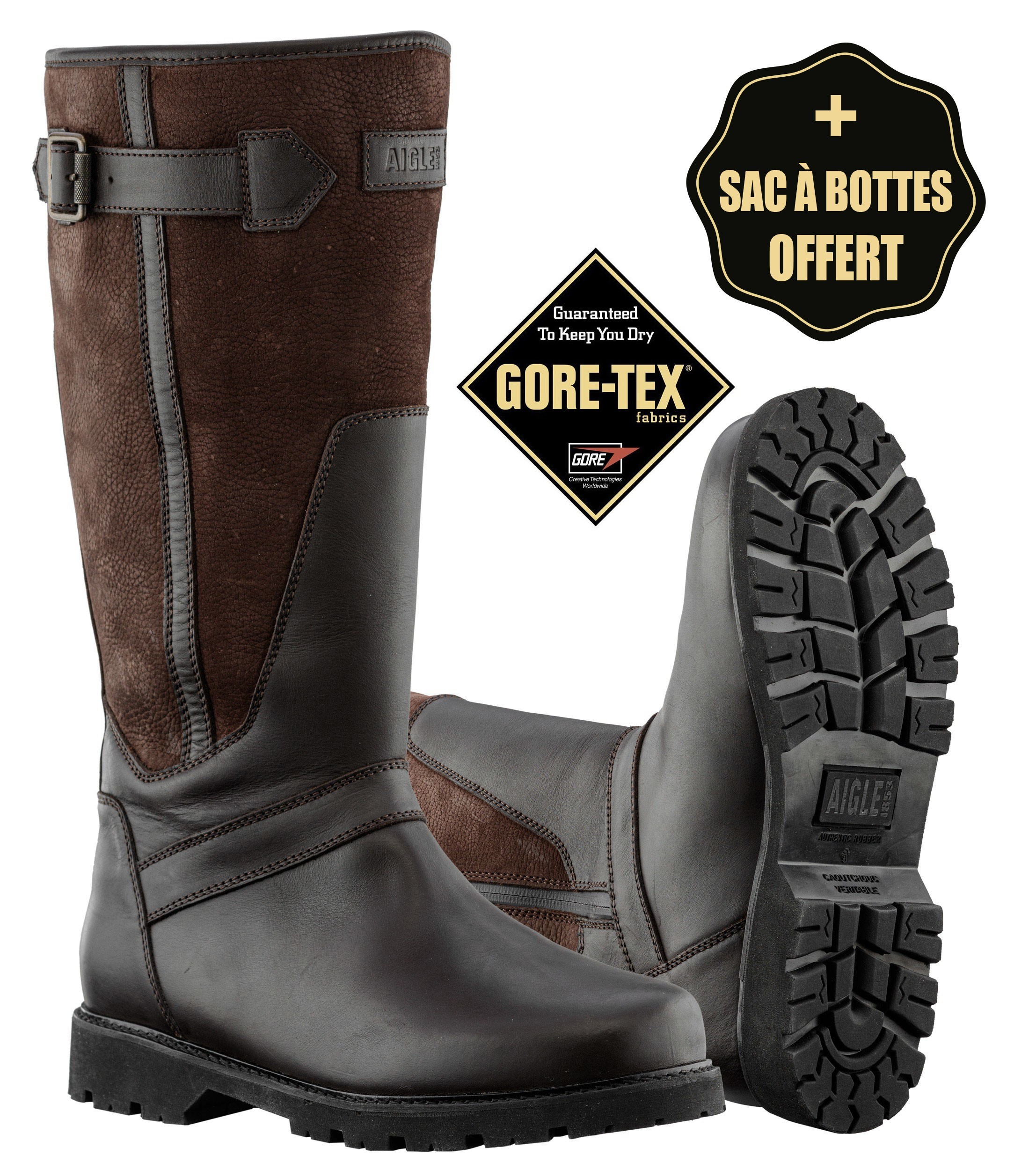 Bottes de chasse grand froid Aigle Inverss GTX + Sac à bottes Rubberbag, Marron, Taille 45, MADE IN CHASSE - Equipements de chasse