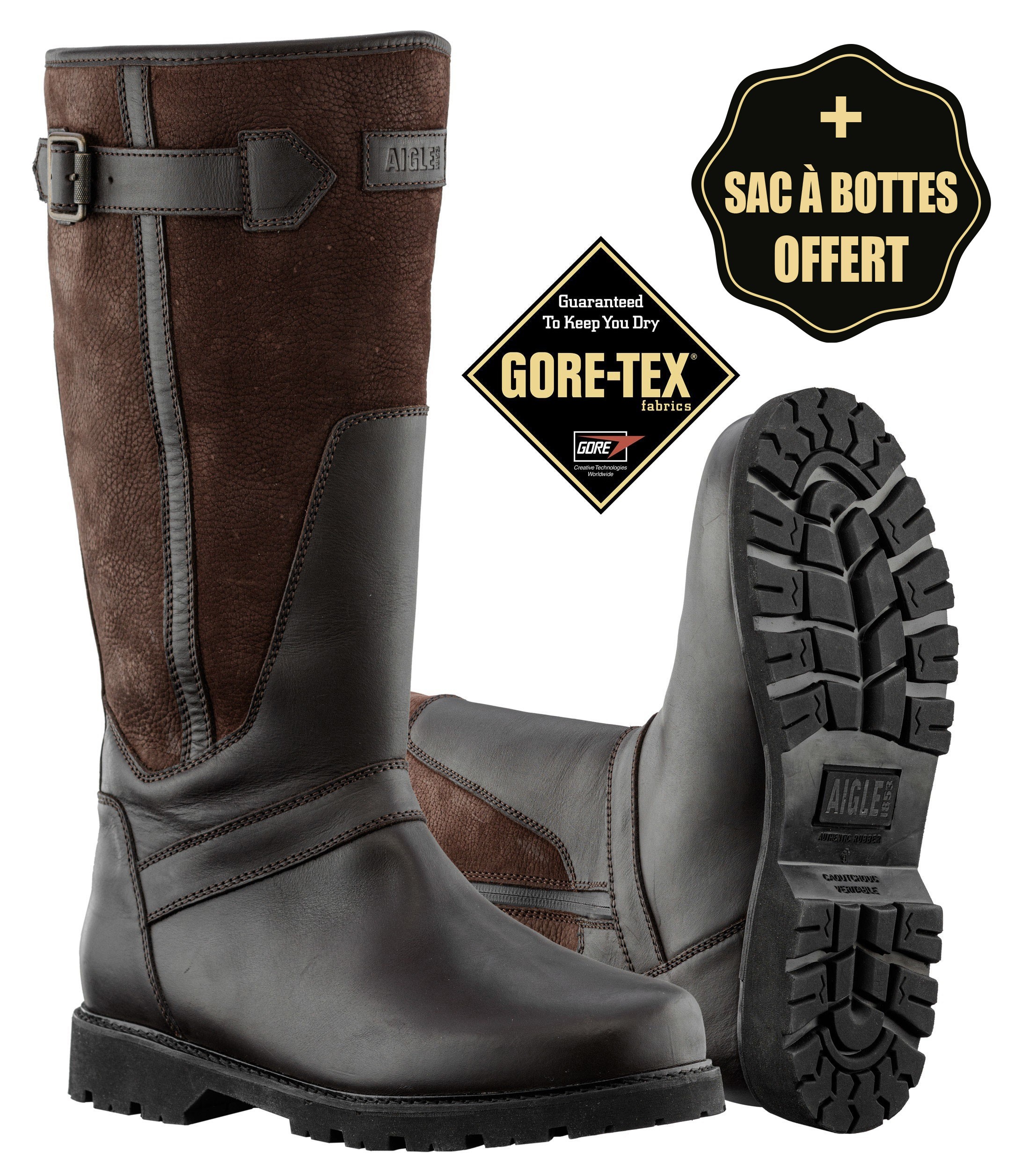 Bottes de chasse Femme grand froid Aigle Inverss GTX + Sac à bottes Rubberbag, Marron, Taille 35, MADE IN CHASSE - Equipements de chasse