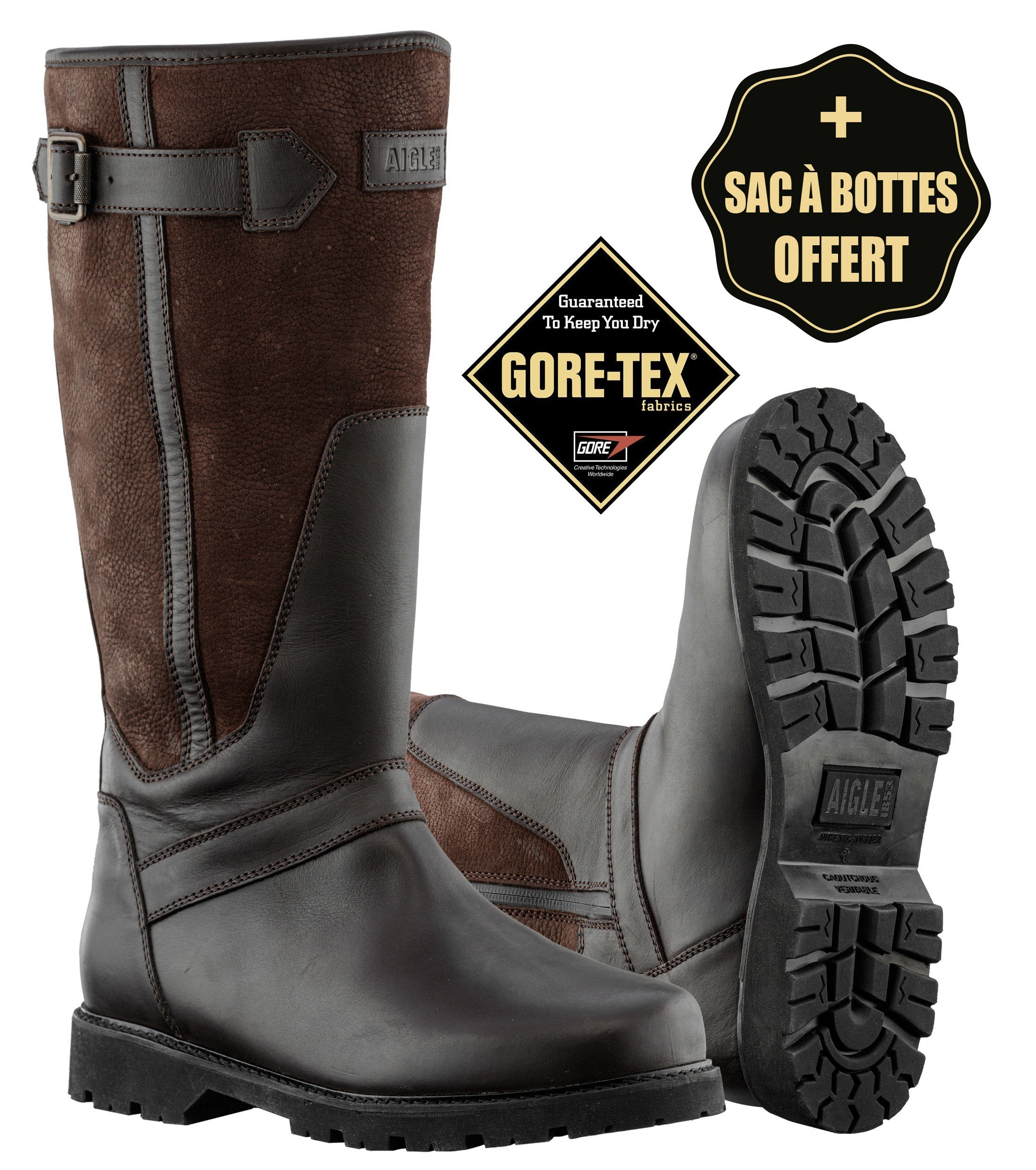 Bottes de chasse Femme grand froid Aigle Inverss GTX + Sac à bottes Rubberbag, Marron, Taille 41, MADE IN CHASSE - Equipements de chasse