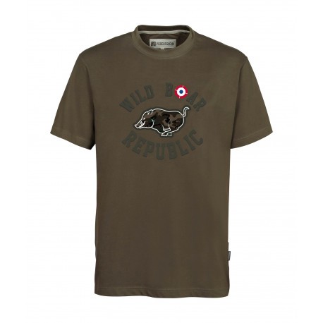 Tee-shirt de chasse Percussion Wild Boar Republic sanglier courant - Kaki