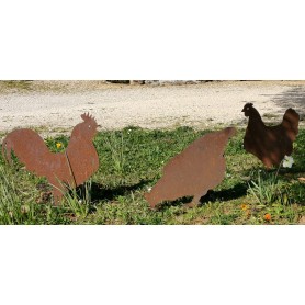 Lot de 3 silhouettes métalliques Coq + Poules