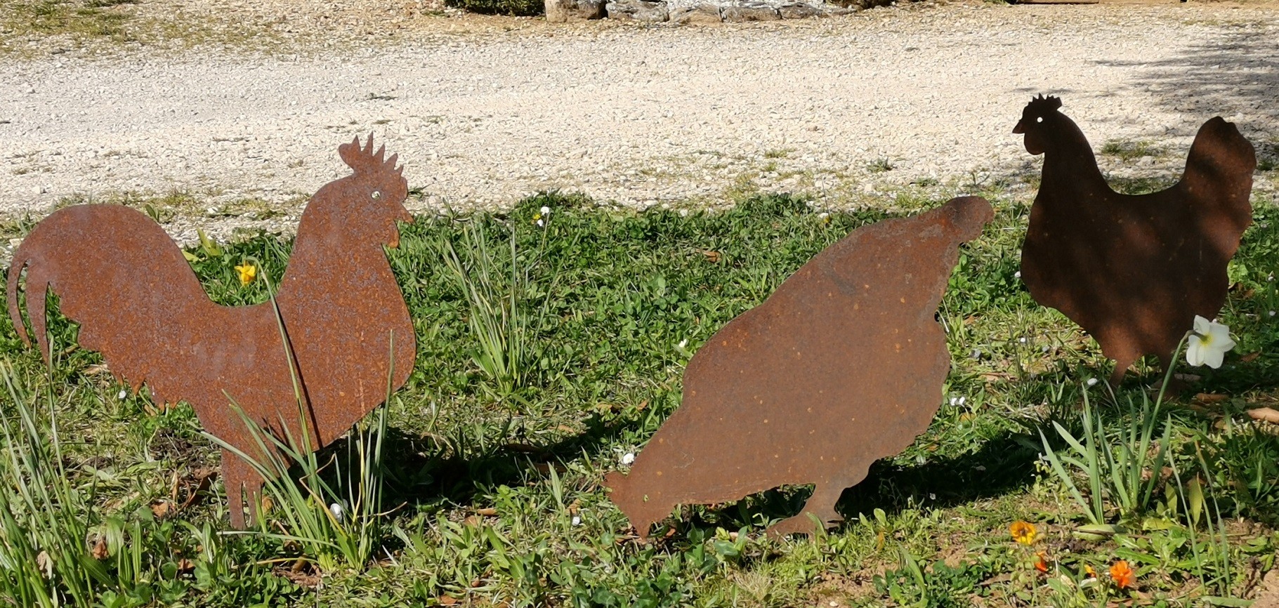 Lot de 3 silhouettes métalliques Coq + Poules, MADE IN CHASSE - Equipements de chasse