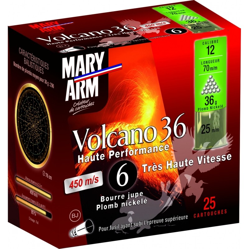 Cartouche Mary Arm Volcano 36 / Cal. 12 - 36 g, MADE IN CHASSE - Equipements de chasse